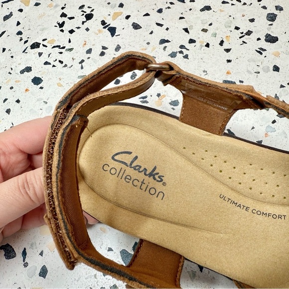 NEW Clark’s Laurieann Rena Leather Tan Hook & Loop Strappy Women’s Sandals Sz 10 - Picture 6 of 10